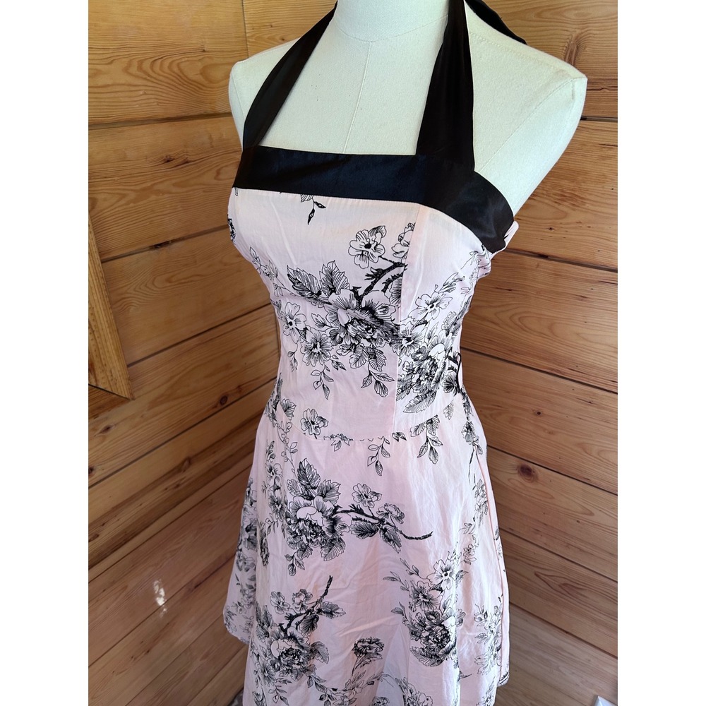 Vintage Floral Halter Dress Size 6 Pink Black Rockabilly Y2K Jessica Pinup Trad - Picture 3 of 13